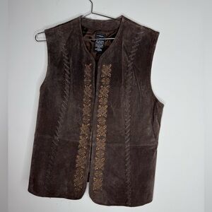 Outbrook Leather Vest Size Large 12 14 Embroidery Renaissance Fair Cowboy Rodeo
